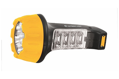 Фонарь ручной Ultraflash 7+8 LED 3818 2 реж SLA черный с желт. аккум 220В пласт. коробка  (1/5/60шт)